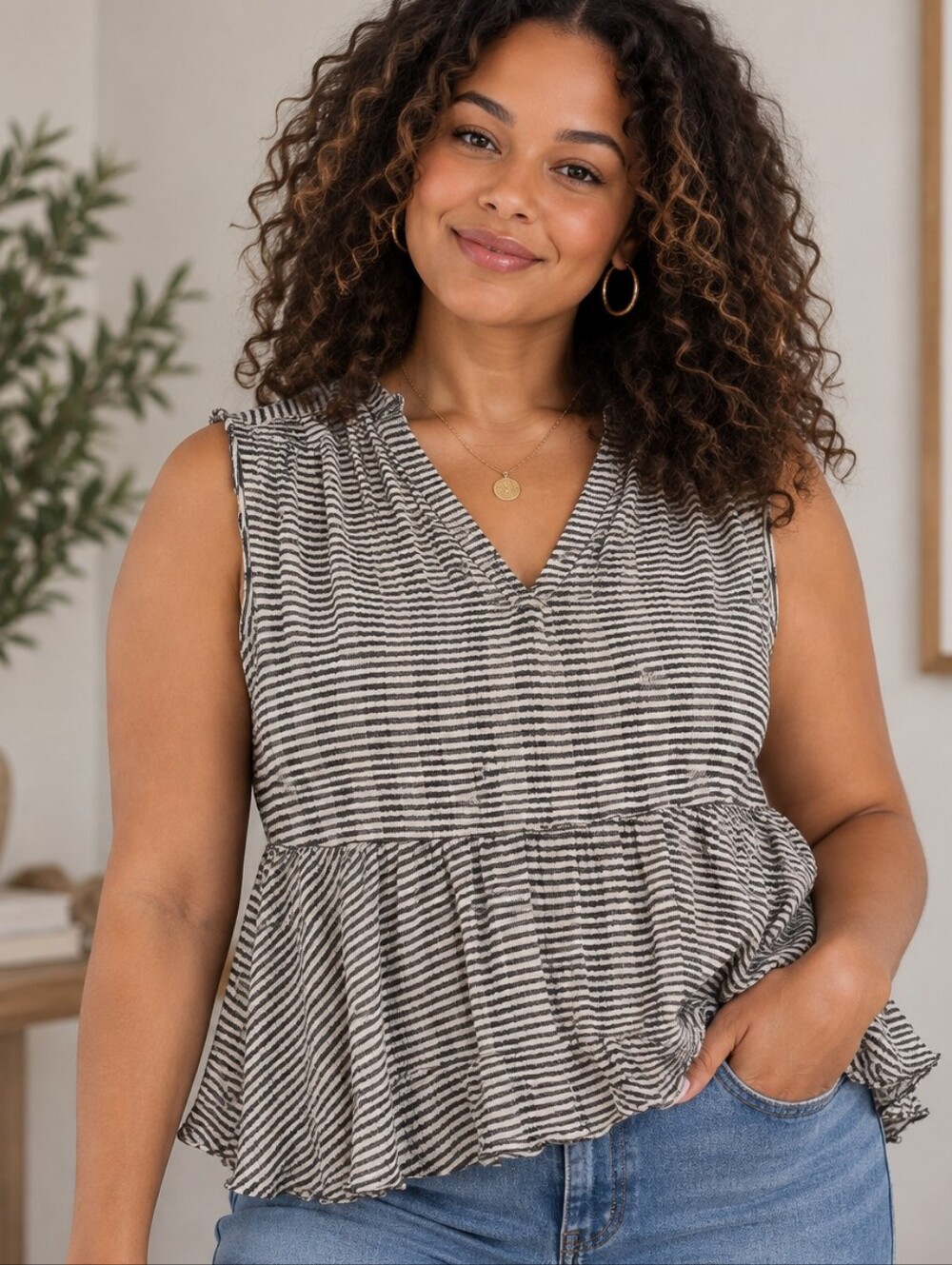 World Market Striped Boxy Peplum Top